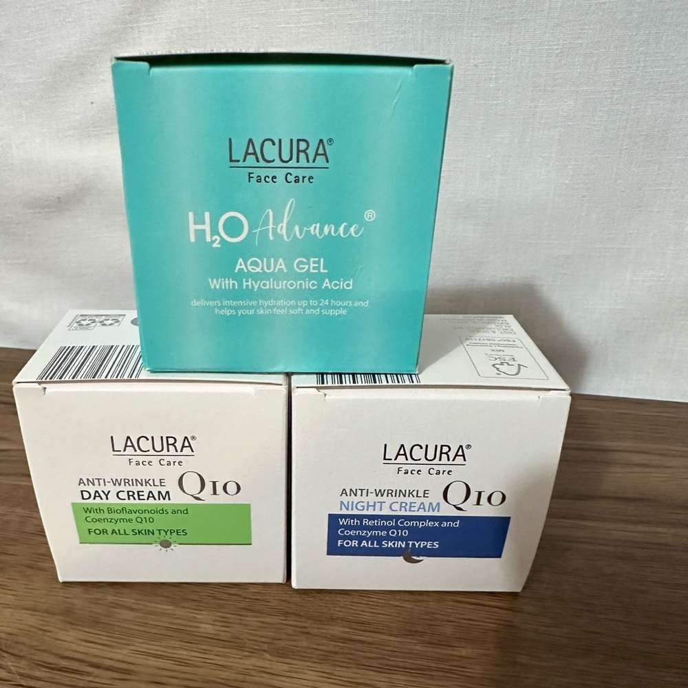 Lacura day/night face cream and H2O gel